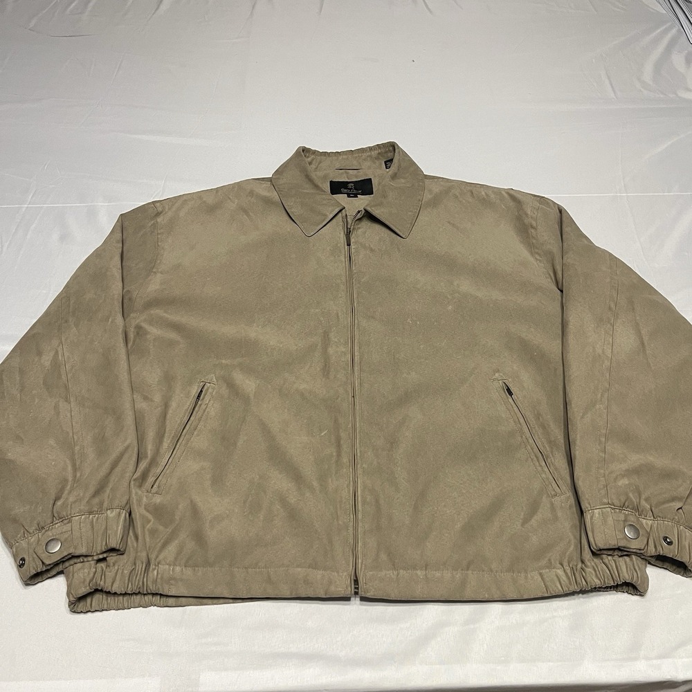 Gary Player Jacket Mens 3XL Taupe Brown Faux Suede Bi Swing Bomber Full Zip Golf